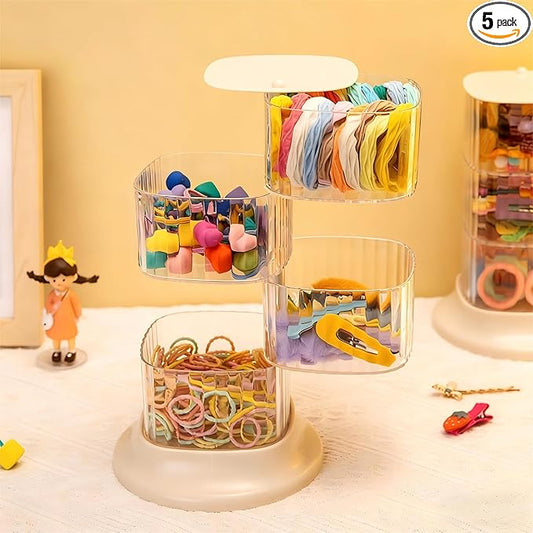 Hair Accessory Organizer, 4-Layer Rotating Clear Hair Tie Organizer for Hair Clips, Headbands, Hair Ties, Earring, Necklace, Ring, Jewelry Boxes & Organizers for Girls & Women (4-Layer，White)