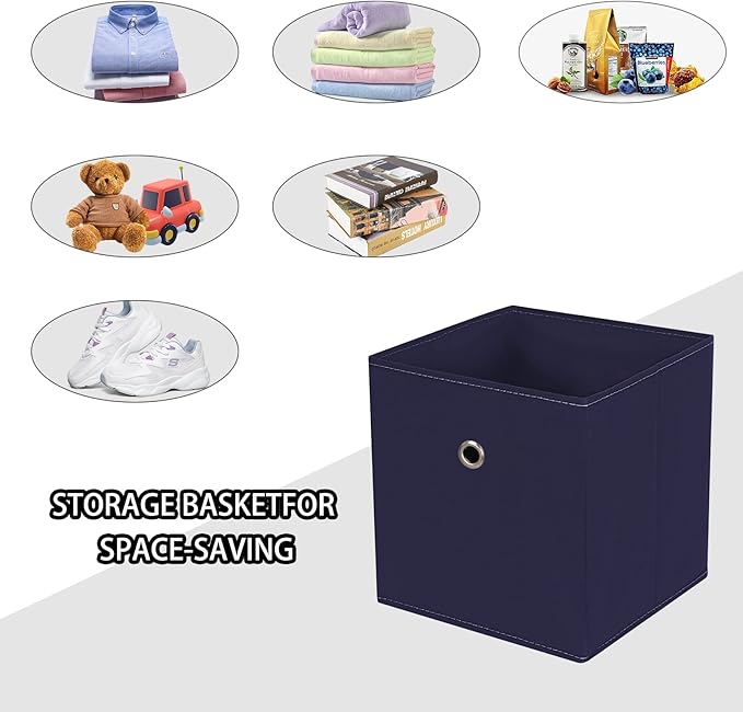 Foldable Storage Cubes Bins ,11 Inch Cloth Storage Cube Fabric Storage Box Cubes Organizer Baskets with Handles for Home Organizer Set of 6 (Navy Blue)