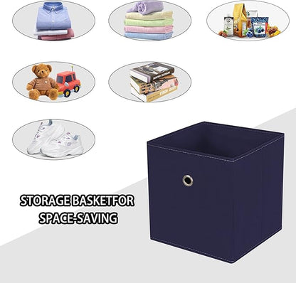 Black Foldable Storage Cubes Bins ,11 Inch Cloth Storage Cube Fabric Storage Box Cubes Organizer Baskets with Handles for Home Organizer Set of 3 (Navy Blue)
