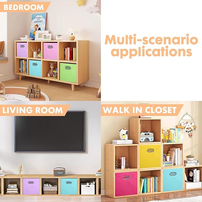 ShellKingdom Storage Bins, Foldable Fabric Storage Cubes And Cloth Storage Organizer Drawer with Metal Handle For Closet And Toys Storage, 11 X 10.5 X 10.5 INCH, 6 Pack (6 Colors)