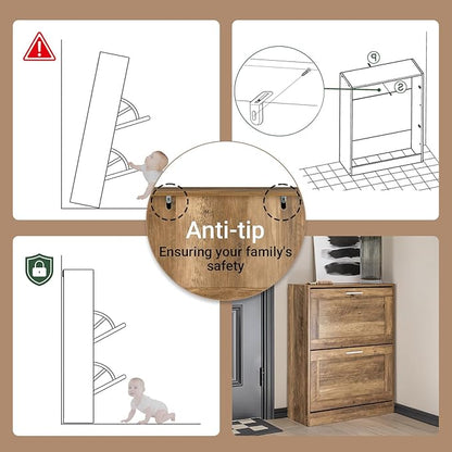 Haotian Shoe Cabinet Storage for Entryway, Narrow Shoe Cabinet with Two Flip Drawers to Save Space, Shoe Rack Cabinet for Front Door Entrance Hallway (Nature)
