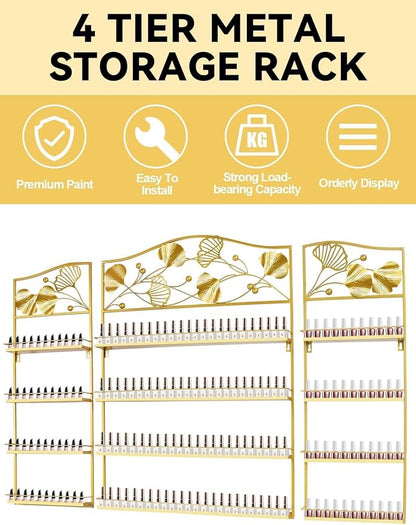 EBANKU Metal Nail Polish Racks, Gold Flower Shape Display Rack Cosmetic Display Case Lipstick Perfume Wall-mounted Shelf Essential Oil Organizer for Home Spa Nail Salon Shop