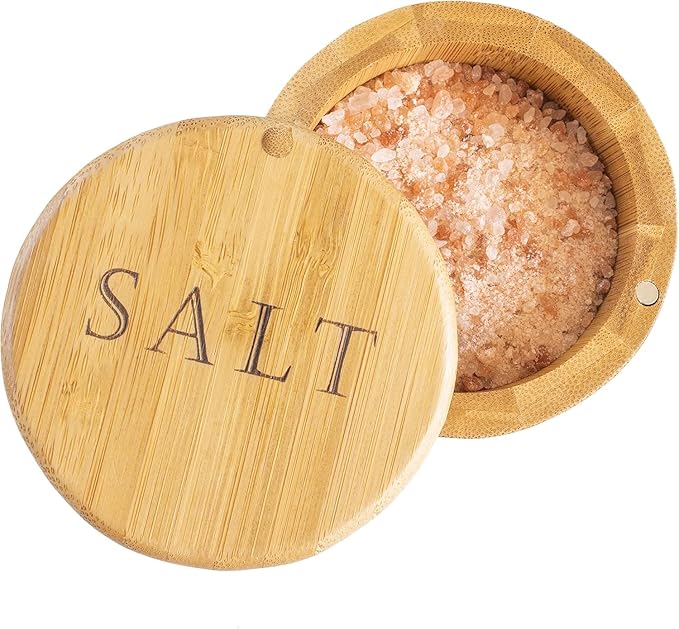 Totally Bamboo Salt Cellar with Swivel Lid - Wooden Salt Container, Bamboo Spice Box for Kitchen Countertop, Engraved Lid with Magnetic Closure, 6 Oz