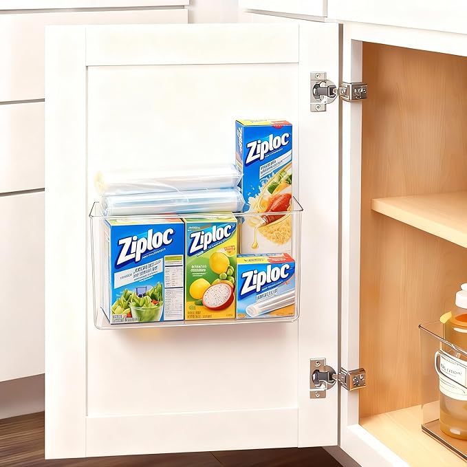 vacane Large Organizing Caddy with 2 Command Strips, Adhesive Wall Mounted Storage Organizer Bins