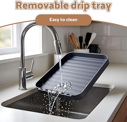 Kitchen Pot Lid Storage Rack, Double-Layer Pot Lid Organizer with Removable Drip Tray,Pot Lid Holder While Cooking,Lid And Spoon Rest, Multifunctional Kitchen Organizer Stand for Stove Top