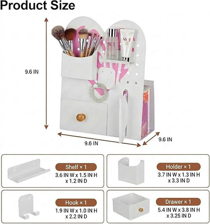 Magnetic Pegboard Organizer for Office Desk, Makeup Vanity, Stationery Storage, Gaming Desktop with 4 Metal Accessories Drawer Holder Hooks Modular - Home Decor Tabletop Display Kids Room - White