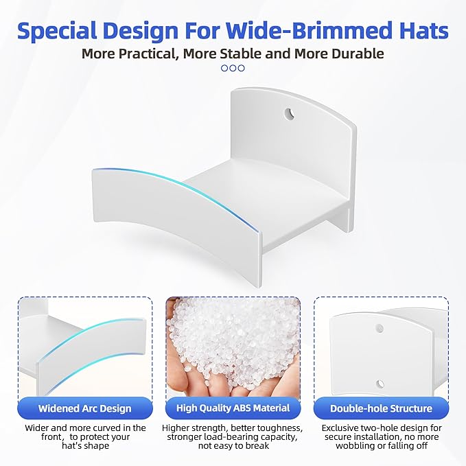 Cowboy Hat Rack(12Pack) - Wide Brimmed Organizer - Strong Adhesive Cowboy Holder - 2.2Inch Hooks for Walls - 2 Mounting Option Holder - Hangers for Doors and Closets - White