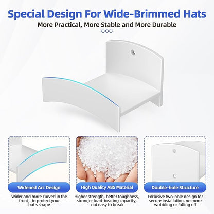 Cowboy Hat Rack(12Pack) - Wide Brimmed Organizer - Strong Adhesive Cowboy Holder - 2.2Inch Hooks for Walls - 2 Mounting Option Holder - Hangers for Doors and Closets - White