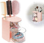 Pink Hair Accessories Organizer & Hair Brush Holder, Rotating Hair Tie Product Organizer for Girls, 2-Tier Makeup Brush Holder for Clips, Small Jewelry Box for Clip Earring Necklaces Bows & Brushes
