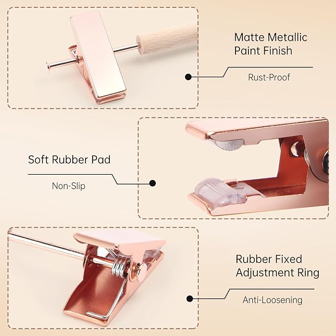 Wooden Pants Hangers with Clips 24 Pack, Heavy Duty Adjustable Clip Non Slip Skirt Hanger for Jeans, Trousers, Short, Clothes, Space Saving Closet Organizer (Rose Gold, 24 Pack)