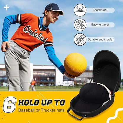 Hat Travel Case,Hat Case for Baseball Caps with Carrying Handle and Adjustable Shoulder Strap,Organizer Protects up to 6 Hats, Box for Travel and Home Storage(Black)