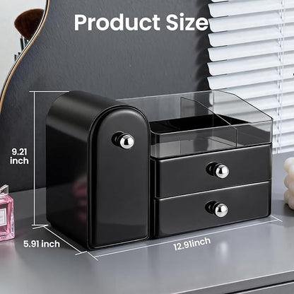 Makeup Organizer,Vanity Organizer with Makeup Brush Holder,Large Skincare Organizers with Drawers,Bathroom Countertop Organizer,Storage Lipstick,Perfume,Nail Polish,Beauty,Gifts for Woman