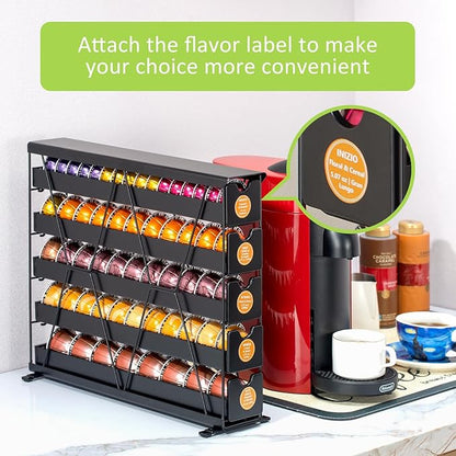 FlagShip 5-Tier Corner Coffee Pod Organizer for Nespresso Vertuo - 50+ Capsule Metal Storage, Space-Saving Kitchen Countertop Rack Wall Mountable