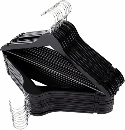 Solid Wooden Hangers 20 Pack, Wood Suit Hangers with Extra Smooth Finish, Precisely Cut Notches and Chrome Swivel Hook, Wooden Clothes Hangers for Shirt Coat Jacket Dress, Black