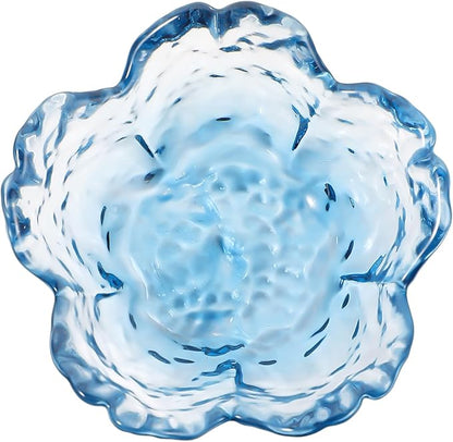 Qianyu Blue Flower Ring Dish Small Key Bowl Aesthetic Glass Trinket Tray Engagement Wedding Ring Holder Plate Room Decor Jewelry Dish Organizing Necklace Earrings for Mom Friend Sister