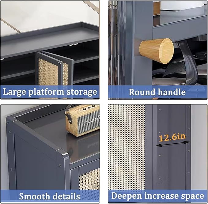 8 Tier Bamboo Shoe Cabinet - Large Capacity Shoe Cabinet with Doors, 40-45 Pairs Shoe Rack, Free Standing Shoe Rack,Entrance for Hallway Living Room (Grey1)