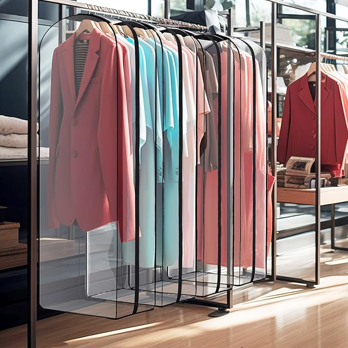 Univivi Garment Bags Garment Covers for Hanging Clothes, 10" Gusseted Clear Suit Bags for Clothes Storage, Garment Bag for Closet Storage, 60", 4-Pack