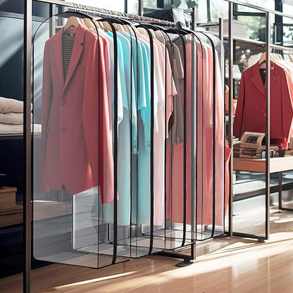 Univivi Garment Bags Garment Covers for Hanging Clothes, 10" Gusseted Clear Suit Bags for Clothes Storage, Garment Bag for Closet Storage, 60", 4-Pack
