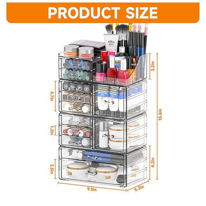 Acrylic Clear Make up Organizers And Storage for Vanity,Bathroom Skincare Organizer With 12 Drawer for Dresser,Plastic Desk Accessories Organization,Cosmetic Organizer Countertop for Beauty,Skin Care