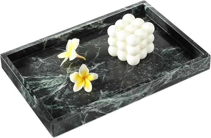 Koville Natural Marble Tray, Coffee Table Vanity/Decorative Tray for Jewerly, Watch, Perfume Candle Storage for Bedroom/Bathroom/Kitchen Countertop
