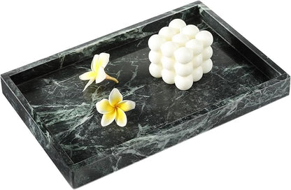Koville Natural Marble Tray, Coffee Table Vanity/Decorative Tray for Jewerly, Watch, Perfume Candle Storage for Bedroom/Bathroom/Kitchen Countertop