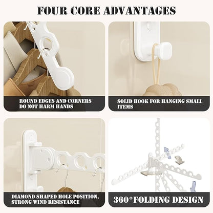 Wall Mounted Clothes Hanger Rack Folding Wall Mounted Clothes Hanger for Laundry (White)