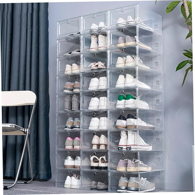 Cabilock 6Pcs Transparent Shoe Storage Boxes Thickened Plastic Containers with Front Opening Drawer Design for Dustproof Shoe Organization Large Capacity for Home Dorm Bedroom Use