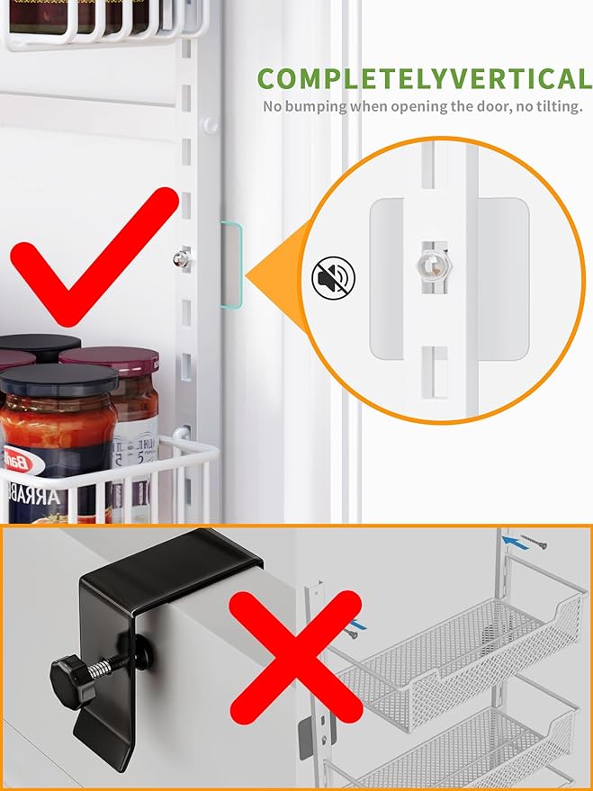 Over the Door Pantry Organizer - 8-Tier Adjustable Pantry Organization And Storage, Metal Hanging Door for Kitchen Pantry Organizers，White