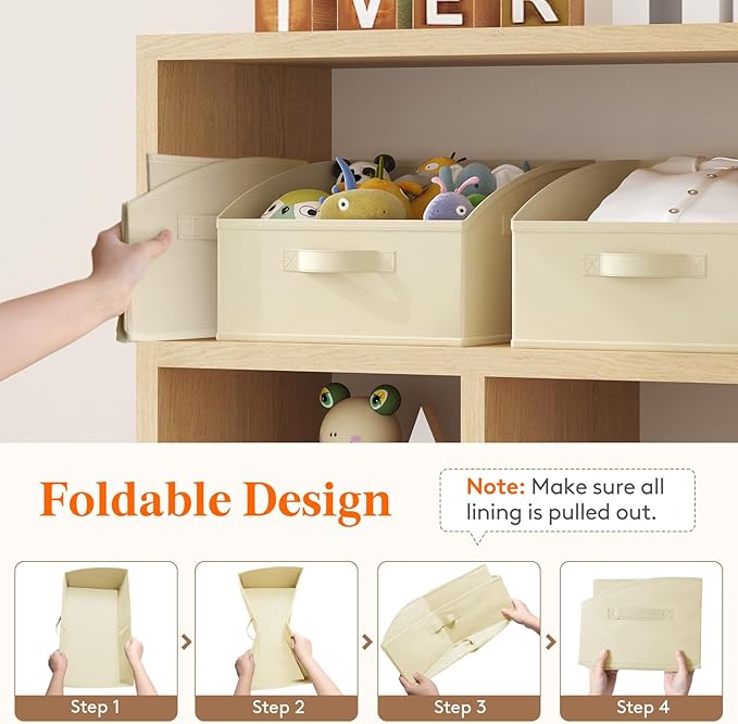 Lifewit Trapezoid Closet Storage Bins for Shelf, 6 Packs Non-woven Closet Organizer Baskets with Handles, Foldable Clothes Containers Boxes for Clothing, Book, Purse, 16L, Medium, Beige
