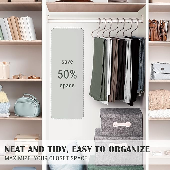 DOIOWN Open Ended Pants Hangers, Stainless Steel Pants Jean Hangers 8 mm Thick, Multifunctional Non-Slip Hangers for Heavy Pants, Jeans, Trousers, Scarf, Space-Saving Clothes Hangers for Women and Men