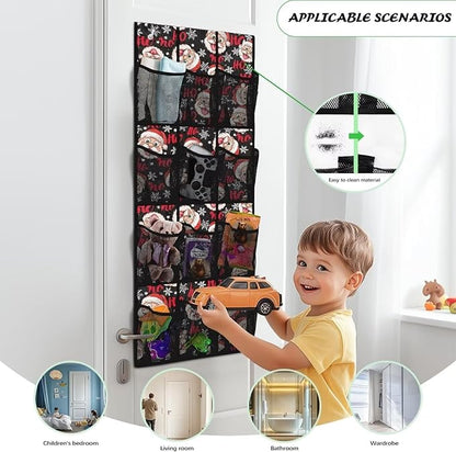 HO The Santa Claus Door Hanging Shoe Organizer for Merry Christmas,Easy to Install Over The Door Organizer for School,Space Saving with 12 Pockets Wall Hanging Storage