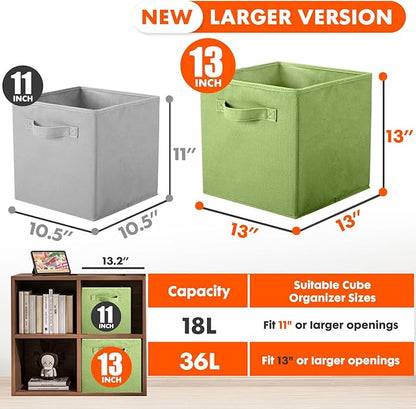 ShellKingdom Storage Bins, Foldable Fabric Storage Cubes And Cloth Storage Organizer Drawer For Closet And Toys Storage, 13 X 13 X 13 INCH, 2 Pack (Green)