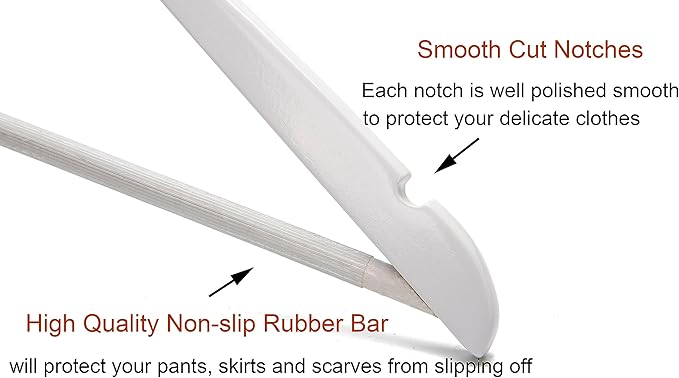 White Wood Bridal Dress Hangers Wooden Coat Hanger, Heavy Duty Clothes Hangers for Shirts, Jackets, Pants, Wedding Dress, Bridesmaid Suits 10 Pack-HL01W