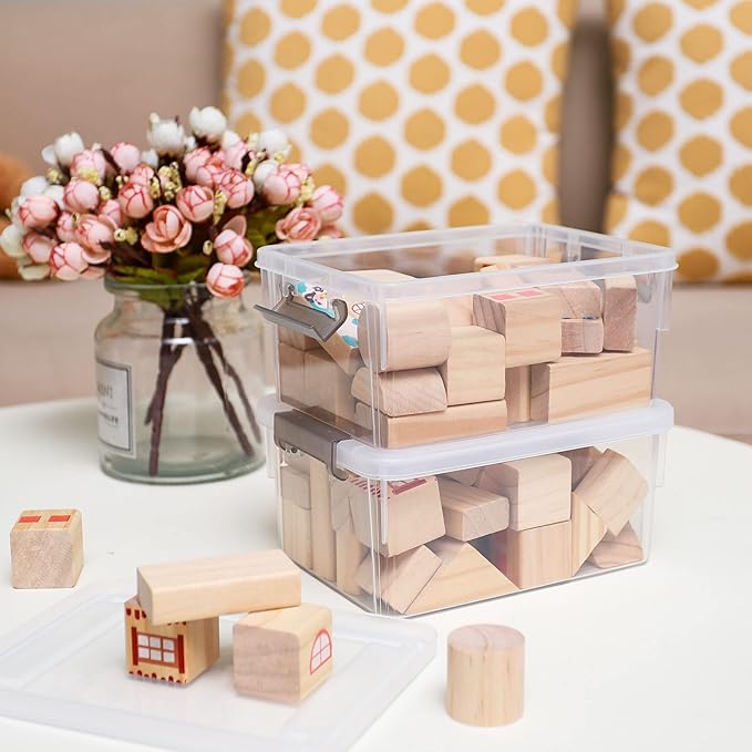 Anywish Small Storage Bins with Lids 1.3 QT Plastic Storage Container Stackable Box with Lids for Organizing, Clear White（8 Packs）