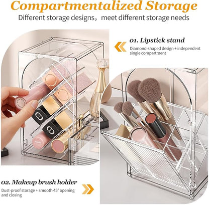 Premium Makeup Organizer with Adjustable Compartments, Spacious Drawers for Cosmetics and Brushes - Ideal for Vanity, Bathroom, or Dressing Table