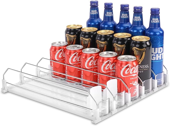 2 Pack Rolling Soda Can Dispenser for Refrigerator and Automatic Soda Can Organizer for Refrigerator Can Dispenser