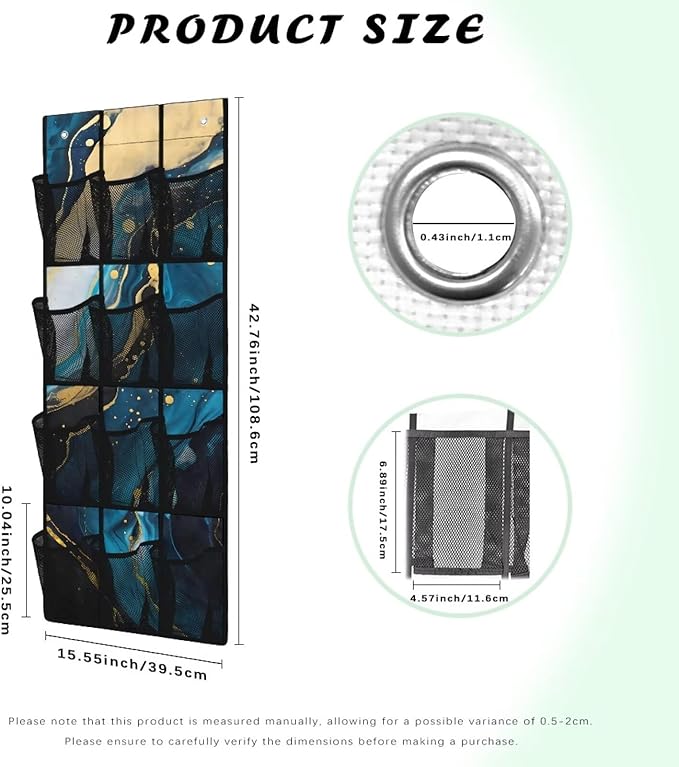 Hanging Storage Pockets Over The Door Organizer Storage for Closet with 12 Mesh Pockets Organizers, Clothes Organizer for Bathroom Bedroom,Blue Marble