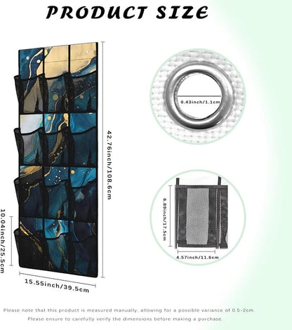 Hanging Storage Pockets Over The Door Organizer Storage for Closet with 12 Mesh Pockets Organizers, Clothes Organizer for Bathroom Bedroom,Blue Marble