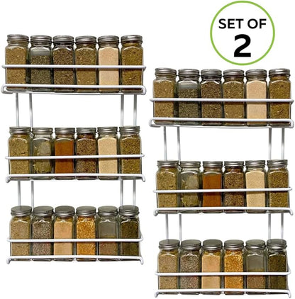 Evelots 2 Pack 3-Tier Spice Rack-Door/Wall Mounted-Sturdy Coated Metal-Up to 36 Bottles