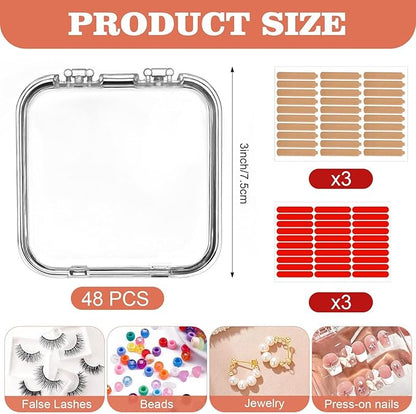 48 Sets Press On Nail Storage Box, Clear Artificial Nail Display Case Acrylic Nail Boxes Press On Nail Packaging Box, Adhesive Double Sided Tape Nail Box for Nail Salon