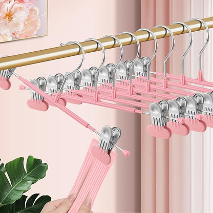 Clothes Pants Hangers with Wide Clips 20 Pack,Non-Slip Adjustable Skirt Hanger for Women,Space-Saving Heavy Duty Men Hangers for Pants,Trousers,Jeans,Shorts 12Inch Pink