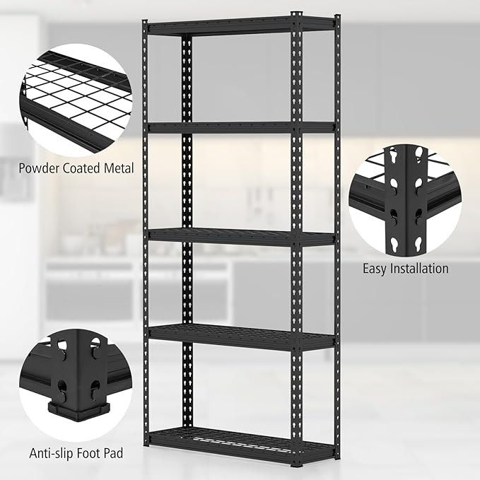 Goplus 5-Tier Metal Shelving Unit, 3 Pack Heavy Duty Wire Storage Rack with Anti-Slip Foot Pads, Height Adjustable Shelves for Warehouse, Kitchen, Living Room, Garage, 12" D x 35.5" W x 72" H