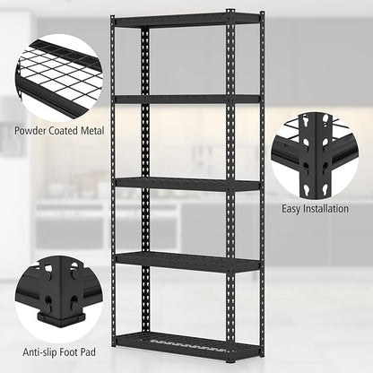 Goplus 5-Tier Metal Shelving Unit, 4 Pack Heavy Duty Wire Storage Rack with Anti-Slip Foot Pads, Height Adjustable Shelves for Warehouse, Kitchen, Living Room, Garage, 12" D x 35.5" W x 72" H