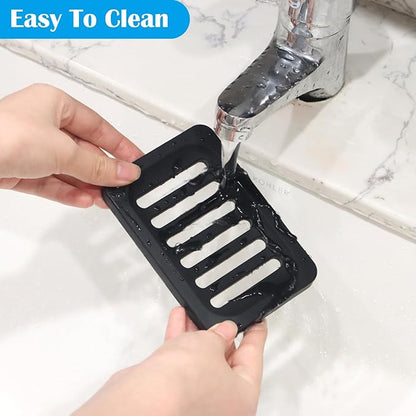 Topsky 2Pcs Soap Dish Holder, Non-Slip Bathroom Accessories Silicone Soap Case Saver, Sink Deck Bathtub Shower Dish Soap Drainer, Silicone Holder for Soap, Sponges, Scrubber (Black-2pcs)