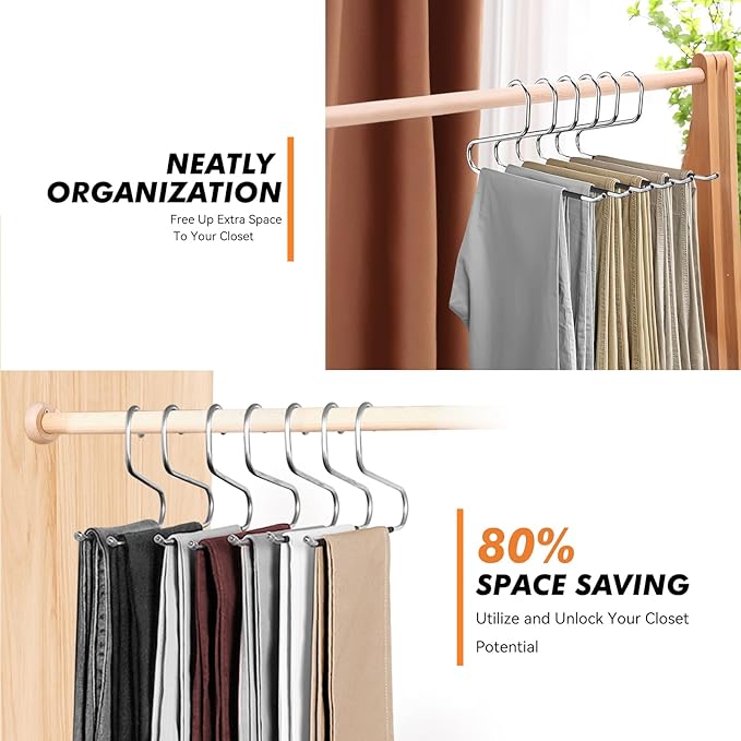18 Pack Space Saving Open Ended Metal Pant Hangers, Non Slip Jean Hangers for Men and Women, Closet Storage Organizer for Clothes Leggings Slacks Trouser Ties