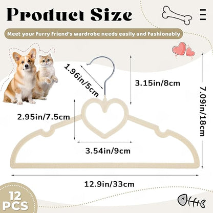 24 Pcs Beige Dog Clothes Hangers 13'' Non-Slip & 360° Swivel Pink Velvet Pet Hangers for Dogs and Cats Rustproof Metal Hooks, Space-Saving for Home Storage & Grooming Salons