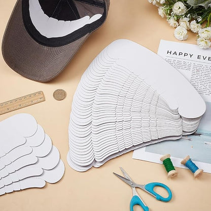 FINGERINSPIRE 50PCS Paper Baseball Cap Insert Shaper 2.7x10.3inch White Irregular Shape Hat Brim Support Reusable Paperboard Hat Cap Fitter Inserts for Man Woman Baseball Hats Display Organization