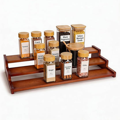 Bamboo Spice Rack，3-Tier Spice Rack Organizer for Cabinet or Pantry (Walnut, L)