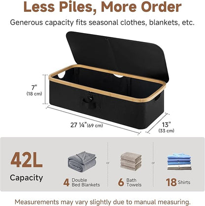 StorageWorks Underbed Storage Containers with Lids, 2-Pack 7" Low Profile Under Bed Storage Box with Bamboo Frame for Clothes, Bedding, Blankets and Shoes, 42L Sturdy Fabric Organizer, Black