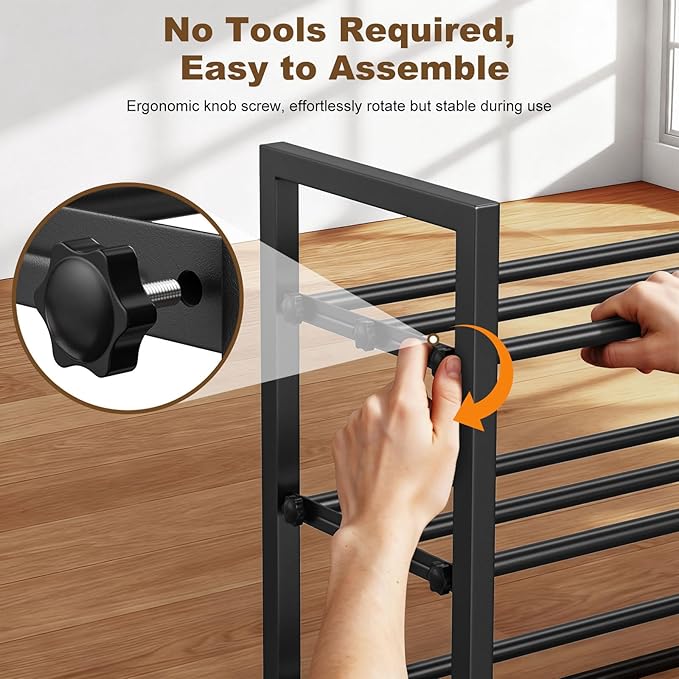 Roylvan 3-Tire Expandable Shoe Rack for Closet, 17"-31" Adjustable Free Standing Shoe Shelf Storage Fits 6-12 Pairs Shoes, Heavy Duty Reinforced Metal Shoes Organizer for Entryway Doorway Dorm